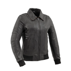 FIL121CMB-BKCG-Nancy - Women's Moto Bomber Leather Jacket