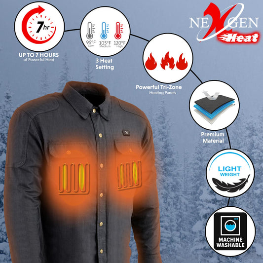 NexGen NXM1715SET Men's 'Scorcher' Classic Heated Black Denim Jacket (Rechargeable Battery Pack Included)