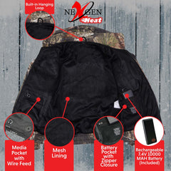 Nexgen Heat NXM1776SET Men's Camouflaged Heated Zipper Hoodies - for Outdoor Winter Cold Weather Activities
