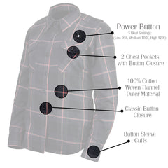 Nexgen Heat Nxl2602set Women's 'Bonnie' Black Grey Red Heated Flannel Long Sleeve Shirt (Rechargeable Battery Pack Included)