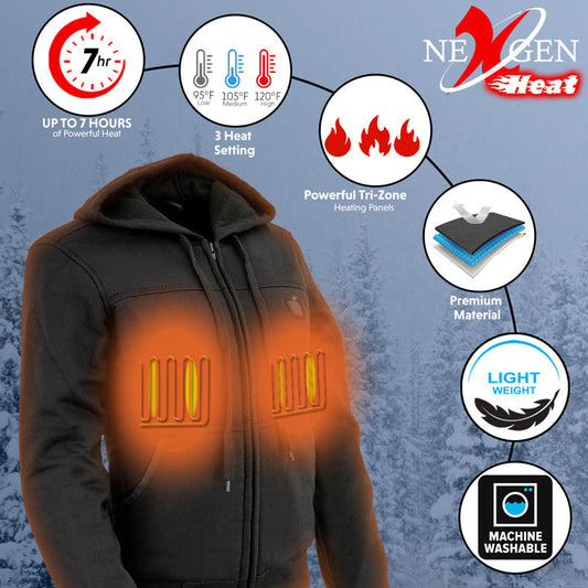 Nexgen Heat Women's Heated Hoodie Jacket - MPL2713SET Black | 3 Level Motorcycle Riding, Winter Ready, Outdoors Use