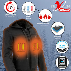 NexGen Heat Women’s Black Heated Hoodie Jacket, – Front Zipper Insulated Thermal Wear