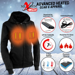 Nexgen Heat NXLL2717DUAL Women's Grey Heated Hoodie w/ Dual Power Technology - Jacket for Winter w/ Battery Pack
