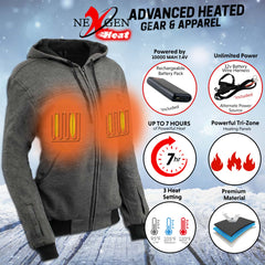 Nexgen Heat MPL2717DUAL Women's Grey Heated Hoodie w/ Dual Power Technology - Jacket for Winter w/ Battery Pack