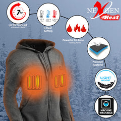 Nexgen Heat NXLL2717DUAL Women's Grey Heated Hoodie w/ Dual Power Technology - Jacket for Winter w/ Battery Pack