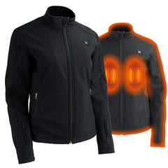 Nexgen Heat NXL2760SET Women's Black 'Heated' Soft Shell Jacket Front Zipper - Warming Jacket for Hiking Riding