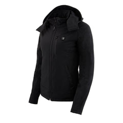 Nexgen Heat MPL2767SET Women's Black Soft Shell Heated Jacket with Detachable Hood (Included Rechargeable 10000mAh Battery)