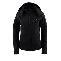 Nexgen Heat MPL2767SET Women's Black Soft Shell Heated Jacket with Detachable Hood (Included Rechargeable 10000mAh Battery)