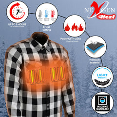 NexGen NXM1601SET Men's 'Riffraff' Black and White Heated Flannel Long Sleeve Shirt (Rechargeable Battery Pack Included)