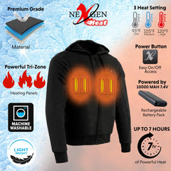 Nexgen Heat Men’s Heated Sweatshirt Hoodie – Black Cold-Weather Gear for Riding & Outdoor NXM1713SET