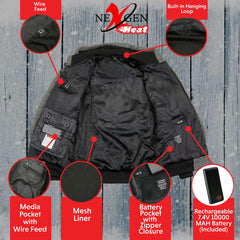 Nexgen Heat Men’s Black Heated Hoodie Jacket – Winter Motorcycle Riding Gear for Cold Outdoors MPM1713SET