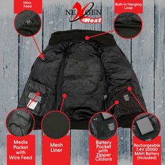 Nexgen Heat Men’s Black Heated Hoodie Jacket – Winter Motorcycle Riding Gear for Cold Outdoors MPM1713SET