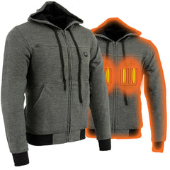 Nexgen Heat NXM1713SET Men's Grey Heated Zipper Front Hoodie - for Winter Cold Weather Riding Outdoors