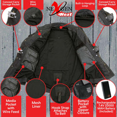 NexGen NXM1715SET Men's 'Scorcher' Classic Heated Black Denim Jacket (Rechargeable Battery Pack Included)