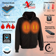 Nexgen Heat MPM1717DUAL Men's Black Heated Hoodie w/ Dual Power Technology - Biker Jacket for Winter w/Battery Pack