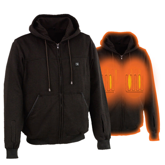 Nexgen Heat NXM1717DUAL Men's Black Heated Hoodie w/ Dual Power Technology - Biker Jacket for Winter w/Battery Pack