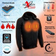Nexgen Heat MPM1761SET Men’s Black Heated Soft Shell Racing Style Motorcycle Heated Jacket for Winter Cold Weather