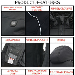 Nexgen Heat MPM1761SET Men’s Black Heated Soft Shell Racing Style Motorcycle Heated Jacket for Winter Cold Weather