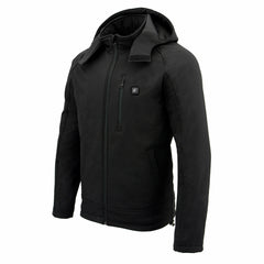 Nexgen Heat MPM1767SET Men's Black 'Heated' Soft Shell Hooded Zipper Front Jacket (Rechargeable Battery Pack Included)