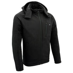 Nexgen Heat MPM1767SET Men's Black 'Heated' Soft Shell Hooded Zipper Front Jacket (Rechargeable Battery Pack Included)