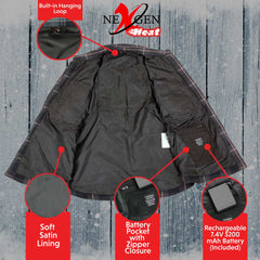 Nexgen Heat Nxl2602set Women's 'Bonnie' Black Grey Red Heated Flannel Long Sleeve Shirt (Rechargeable Battery Pack Included)