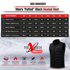 NexGen NXM3301SET Men's 'Puffed' Black Heated Textile Vest (Rechargeable Battery Pack Included)