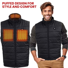 NexGen NXM3301SET Men's 'Puffed' Black Heated Textile Vest (Rechargeable Battery Pack Included)