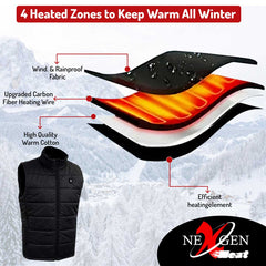 NexGen NXM3301SET Men's 'Puffed' Black Heated Textile Vest (Rechargeable Battery Pack Included)