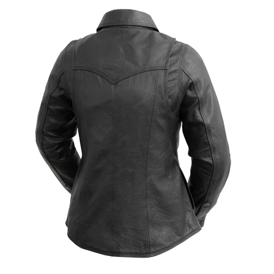 FIL118SC-Onyx Women's Leather Motorcycle Shirt