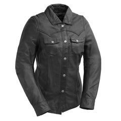 FIL118SC-Onyx Women's Leather Motorcycle Shirt
