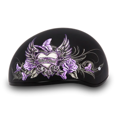 D6-WH DOT Approved Daytona Motorcycle Half Face Helmet - Skull Cap Graphics for Men & Women, Scooters, ATVs, UTVs & Choppers - W/ Wild At Heart