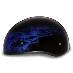 D6-SFB DOT Approved Daytona Motorcycle Half Face Helmet - Skull Cap Graphics for Men & Women, Scooters, ATVs, UTVs & Choppers - W/ Skull Flames Blue