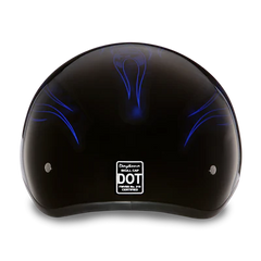 D6-SFB DOT Approved Daytona Motorcycle Half Face Helmet - Skull Cap Graphics for Men & Women, Scooters, ATVs, UTVs & Choppers - W/ Skull Flames Blue