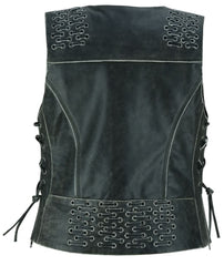 Women's Gray Vest with Grommet and Lacing Accents