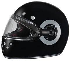 R1-A DOT Daytona Retro Full Face Motorcycle Helmet: Vintage Style for Men, Women, & Youth - Hi-Gloss Black w/ Chrome Accents