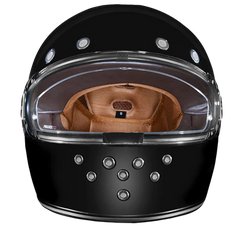 R1-A DOT Daytona Retro Full Face Motorcycle Helmet: Vintage Style for Men, Women, & Youth - Hi-Gloss Black w/ Chrome Accents