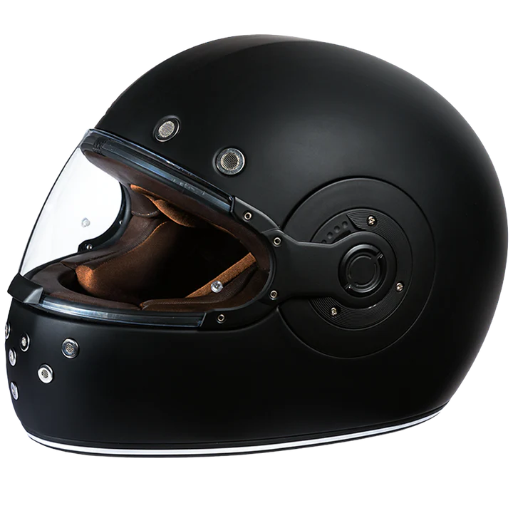 R1-B DOT Daytona Retro Full Face Motorcycle Helmet: Vintage Style for Men, Women, & Youth - Dull Black W/ Dull Black Accents