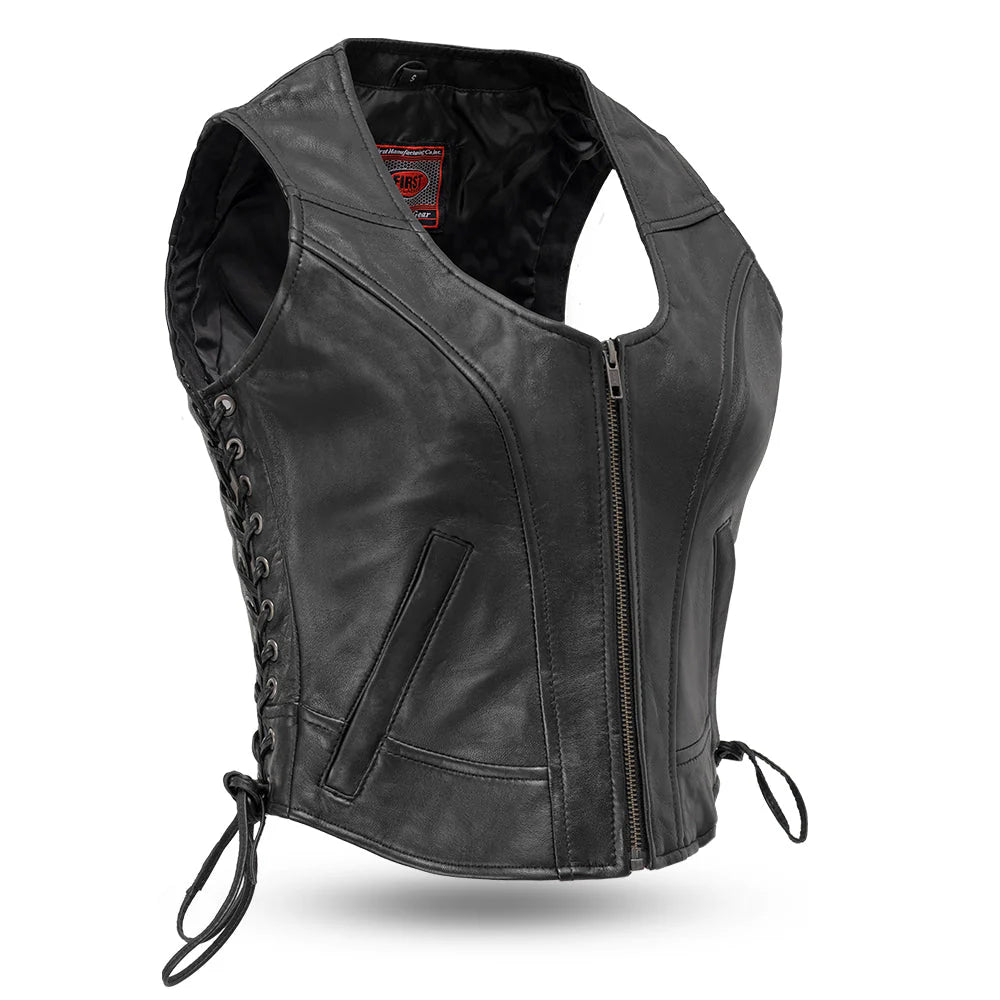 FIL542GDD-Raven Women's Motorcycle Leather Vest