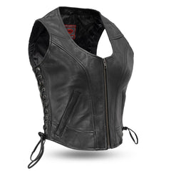 FIL542GDD-Raven Women's Motorcycle Leather Vest