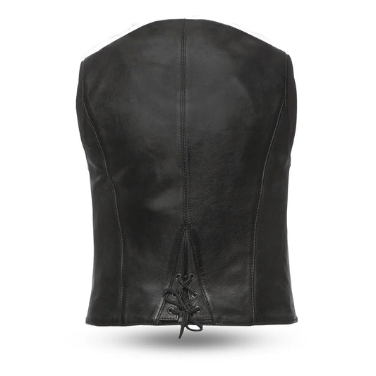 FIL544SDM5X-BLK-Savannah Women's Western Style Motorcycle Leather Vest