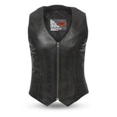 FIL544SDM5X-BLK-Savannah Women's Western Style Motorcycle Leather Vest