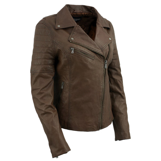 Milwaukee Leather Vintage SFL2812 Women's Brown Leather Moto Style Fashion Jacket