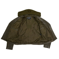 Milwaukee Leather SFL2815 Womens Olive Motorcycle Style Leather Jacket with Hoodie and Asymmetrical Zipper</