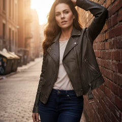 Milwaukee Leather SFL2870 Women's ‘Duchess’ Olive Motorcycle Style Fashion Casual Leather Jacket