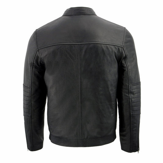 Milwaukee Leather SFM1806 Men's Black Euro Collar Café Style Leather Jacket