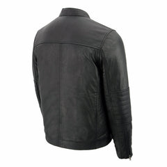 Milwaukee Leather SFM1806 Men's Black Euro Collar Café Style Leather Jacket