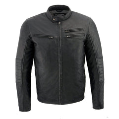 Milwaukee Leather SFM1806 Men's Black Euro Collar Café Style Leather Jacket