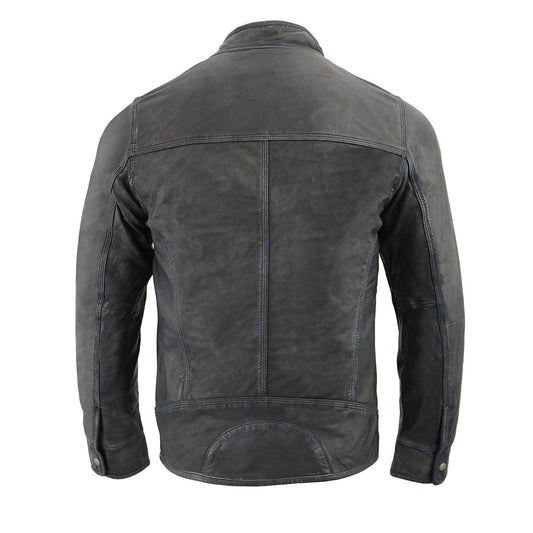 Milwaukee Leather SFM1830 Men's 'Café Racer' Triple Stitch Black and Grey Leather Jacket