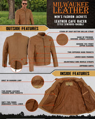 Milwaukee Leather SFM1835 Men's Saddle ‘Café Racer’ Leather Jacket with Snap Button Collar