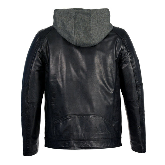Milwaukee Leather SFM1850 Men's Black Leather Snap Collar Moto Jacket with Removable Hoodie